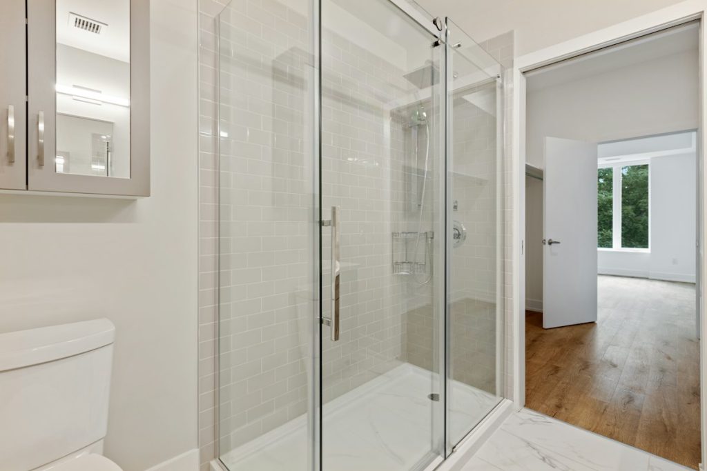 Walk-in shower with frameless glass